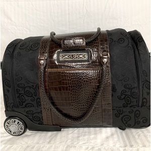 Brighton travel bag collection rolling overnight/carry-on. Leather w/blk fabric.